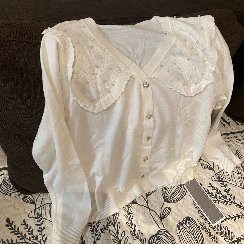 brand new cardigan with pearls